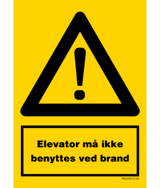 Elevator må ikke benyttes ved brand