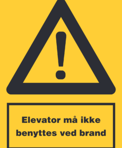 Elevator må ikke benyttes ved brand